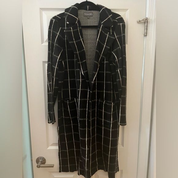 Michael Stars Women’s Plaid long sleeve high slit coat - SZ L - Picture 1 of 4